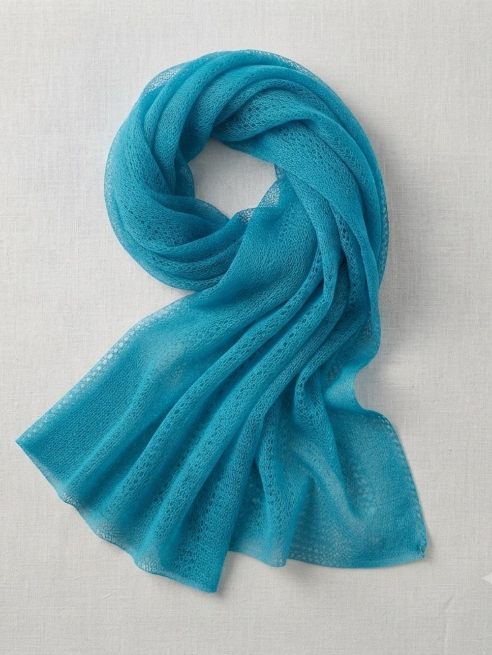 Bright Turquoise Blue Open Knit Lightweight Scarf Standard Length Mesh Accessory